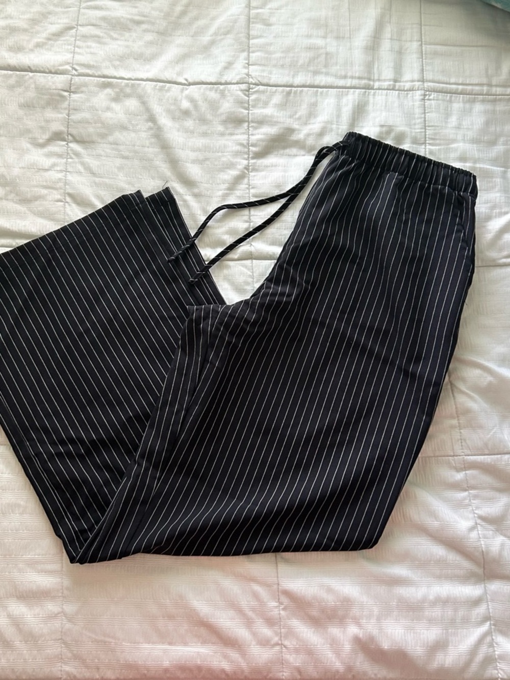 Women's black Pinstripe Drawstring Trousers